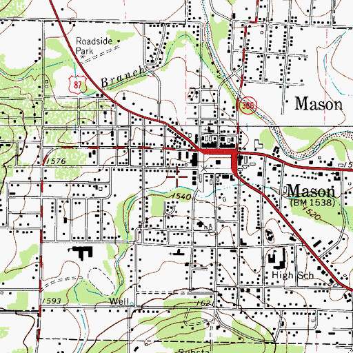 Topographic Map of Mason Ambulance Service, TX