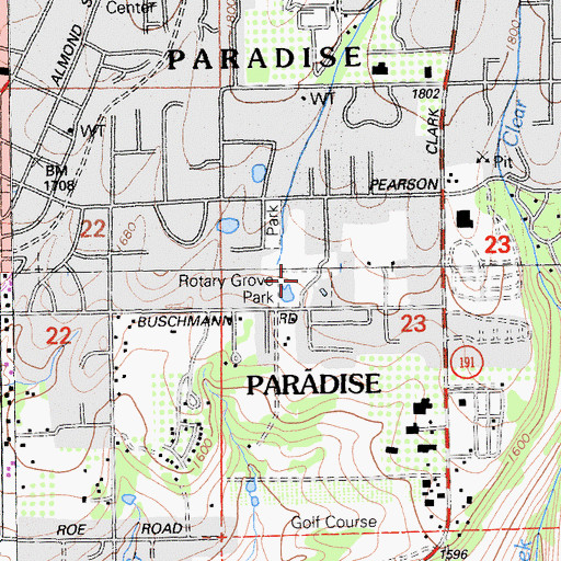 Topographic Map of Rotary Grove Park, CA
