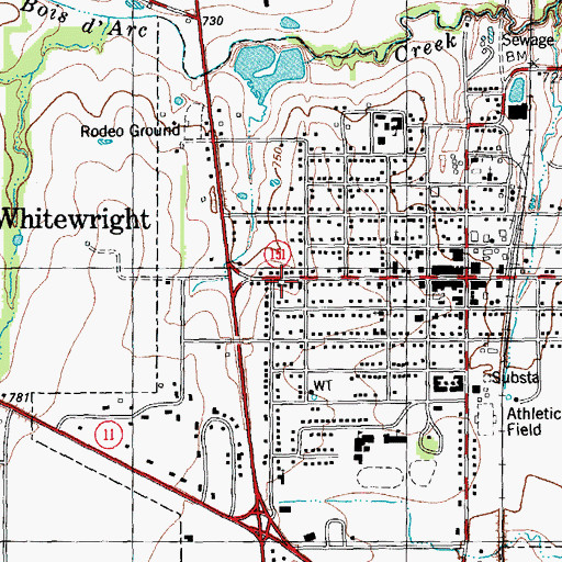 Topographic Map of City of Whitewright Emergency Medical Services, TX