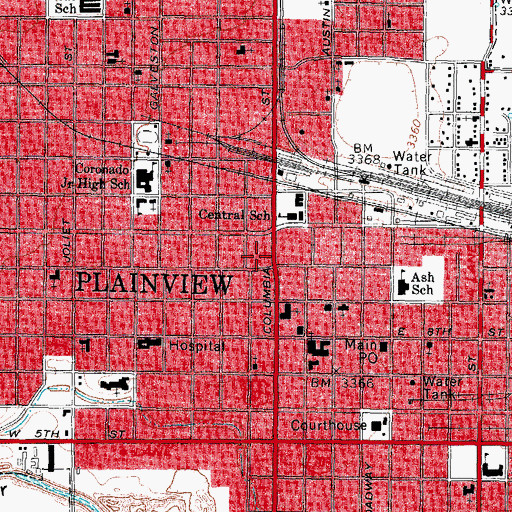 Topographic Map of Plainview Ambulance Service, TX