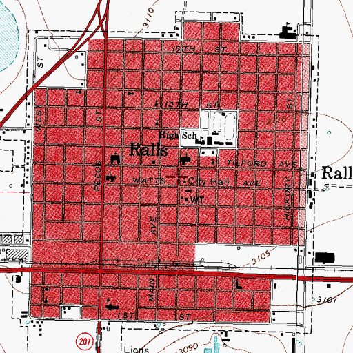 Topographic Map of Ralls Volunteer Ambulance Service, TX