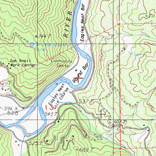 Topographic Map of Round Bar, CA