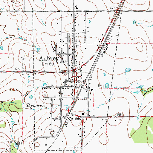 Topographic Map of Aubrey Area Ambulance, TX