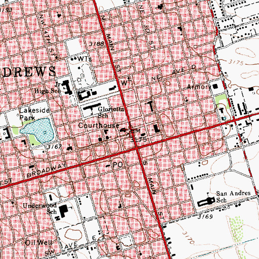Topographic Map of Andrews City / County Emergency Medical Services, TX