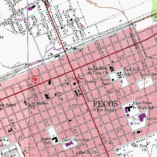Topographic Map of Pecos Volunteer Ambulance Service, TX