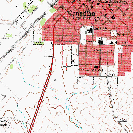 Topographic Map of Hemphill County Emergency Medical Services, TX