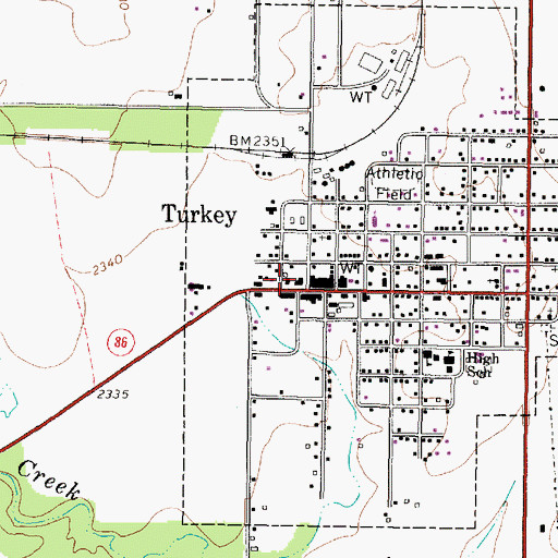 Topographic Map of Turkey Ambulance Service, TX