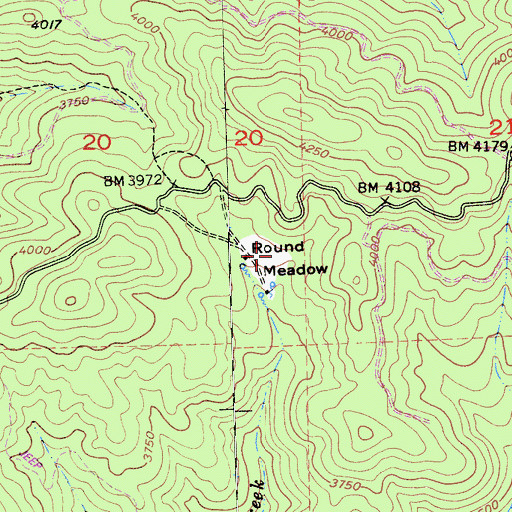 Topographic Map of Round Meadow, CA