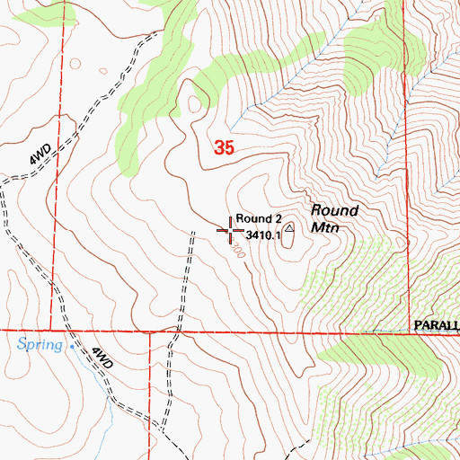 Topographic Map of Round Mountain, CA