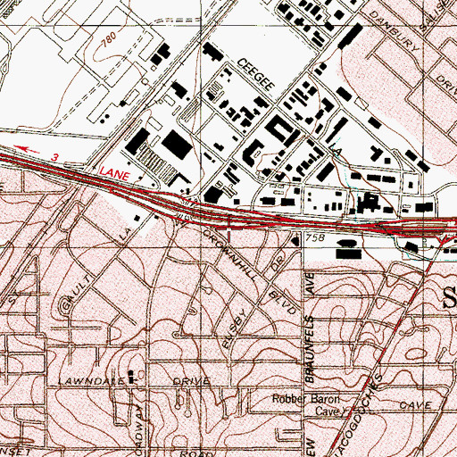 Topographic Map of Express Care Ambulance Service, TX