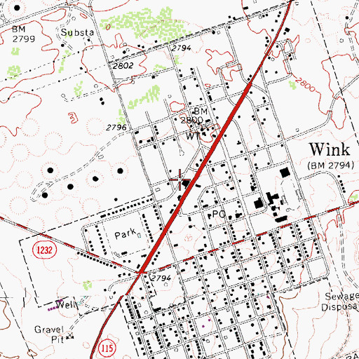 Topographic Map of Wink Emergency Medical Technicians and First Responders, TX