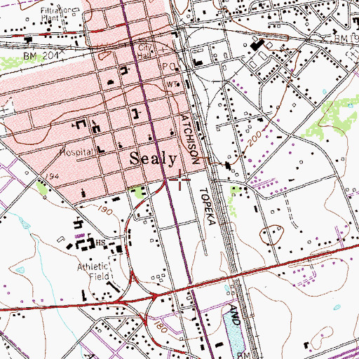 Topographic Map of Sealy Emergency Medical Services, TX