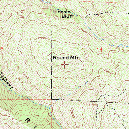 Topographic Map of Round Mountain, CA