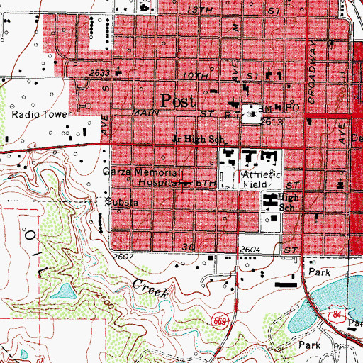 Topographic Map of Post - Garza County Emergency Medical Services, TX