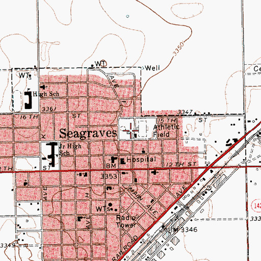 Topographic Map of Seagraves - Loop Emergency Medical Service, TX