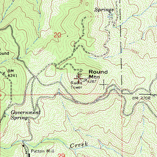 Topographic Map of Round Mountain, CA