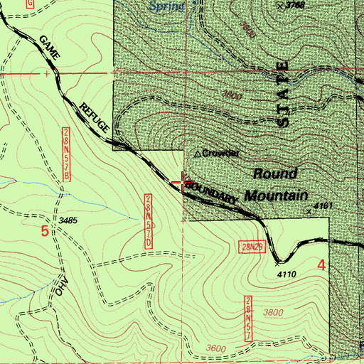 Topographic Map of Round Mountain, CA