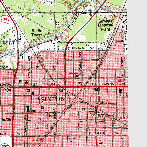 Topographic Map of City of Sinton Emergency Medical Service, TX