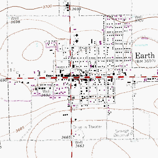 Topographic Map of Earth Emergency Medical Services, TX