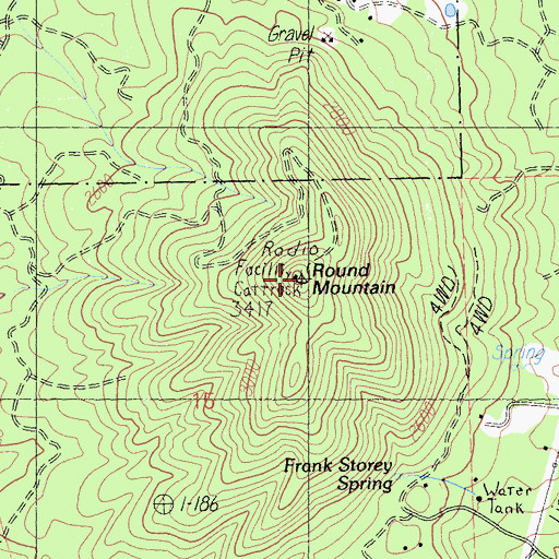 Topographic Map of Round Mountain, CA