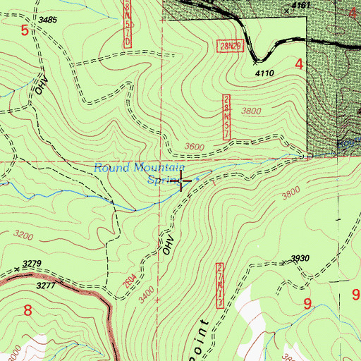 Topographic Map of Round Mountain Spring, CA