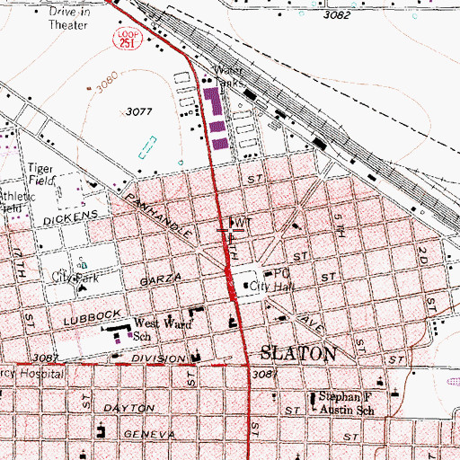 Topographic Map of Slaton Emergency Medical Service, TX