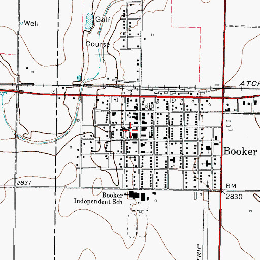 Topographic Map of Booker Emergency Medical Services, TX