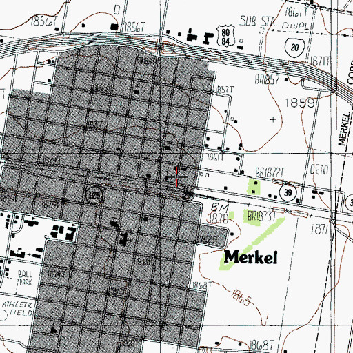 Topographic Map of Merkel Emergency Medical Service, TX