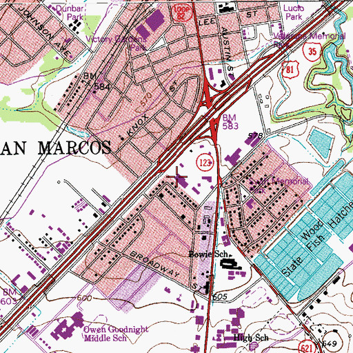 Topographic Map of San Marcos - Hays County Emergency Medical Service, TX
