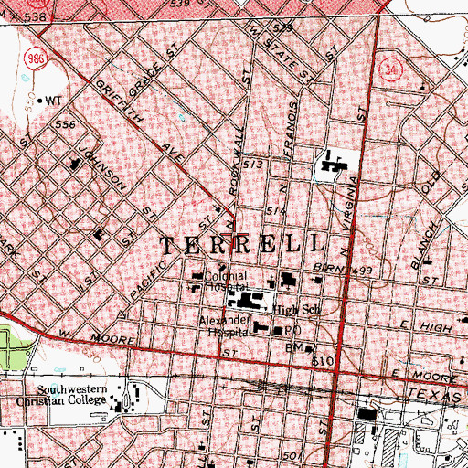 Topographic Map of Terrell Northeast Texas Medical Center Emergency Medical Service, TX