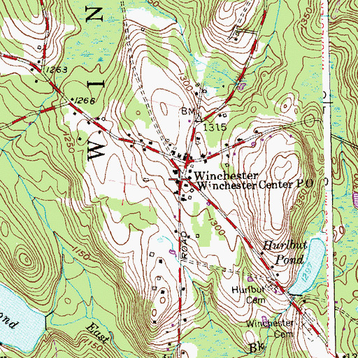 Topographic Map of Winchester Center Fire Department, CT