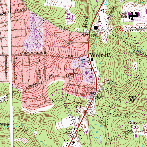 Topographic Map of Wolcott Volunteer Fire Department Company 3, CT