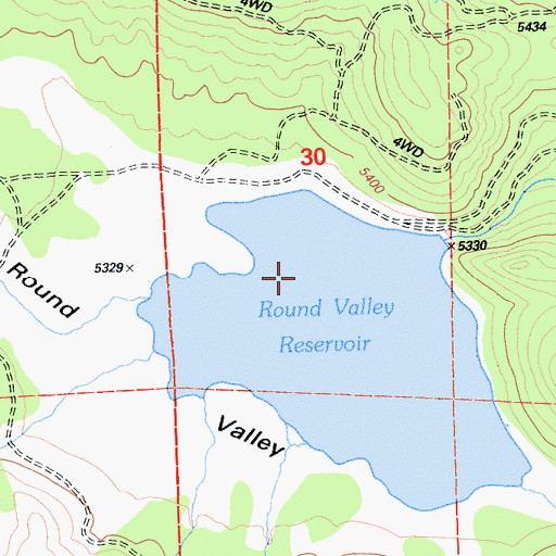 Topographic Map of Round Valley, CA