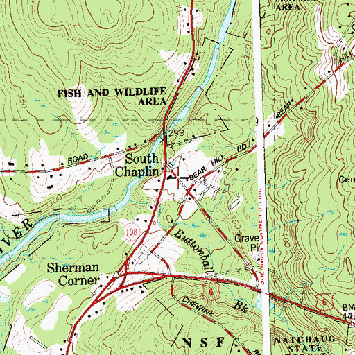 Topographic Map of Chaplin Volunteer Fire Department Station 9, CT