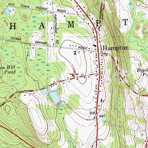 Topographic Map of Hampton Fire Company, CT