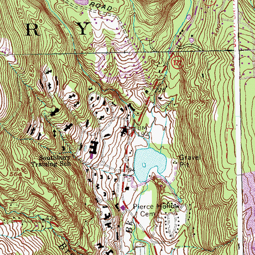 Topographic Map of Southbury Training School Fire Department, CT