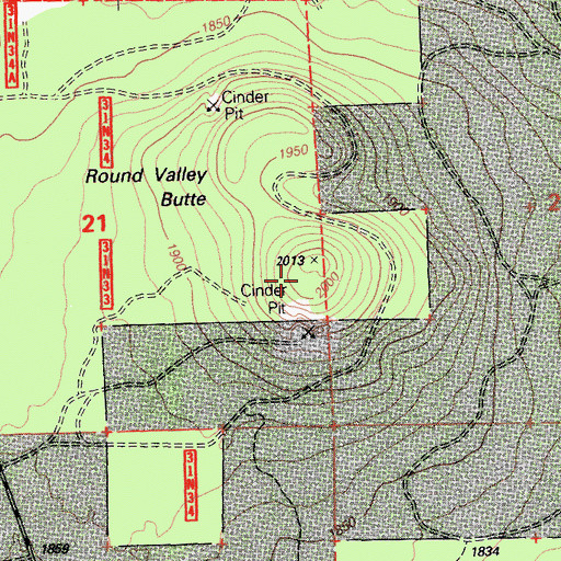 Topographic Map of Round Valley Butte, CA