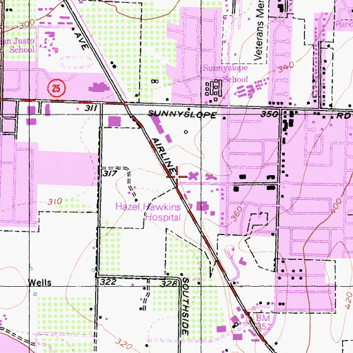 Topographic Map of Hazel Hawkins Convalescent Hospital Sunset, CA