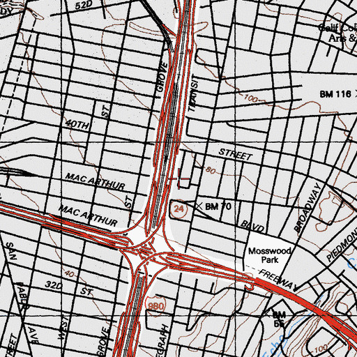 Topographic Map of Surgical Center of Alta Bates Summit Medical Center, CA