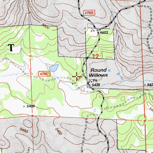 Topographic Map of Round Willows, CA