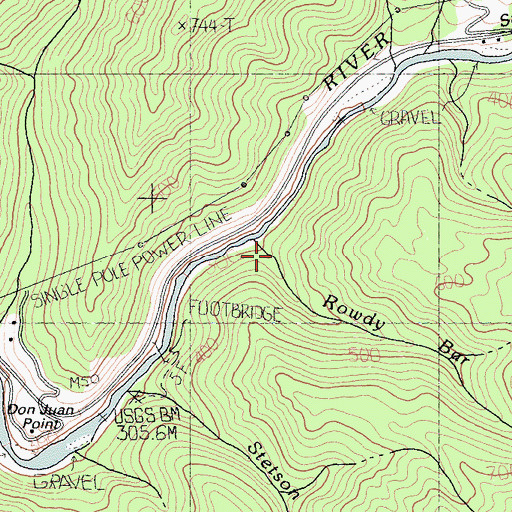 Topographic Map of Rowdy Bar Creek, CA