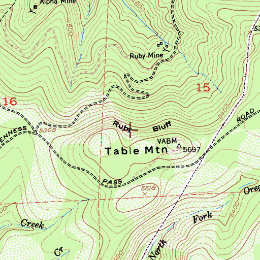 Topographic Map of Ruby Bluff, CA