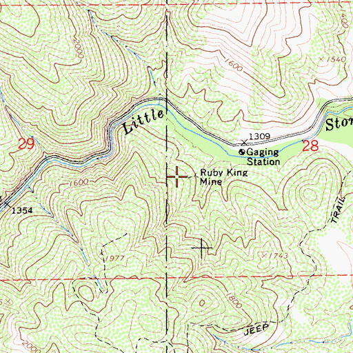 Topographic Map of Ruby King Mine, CA