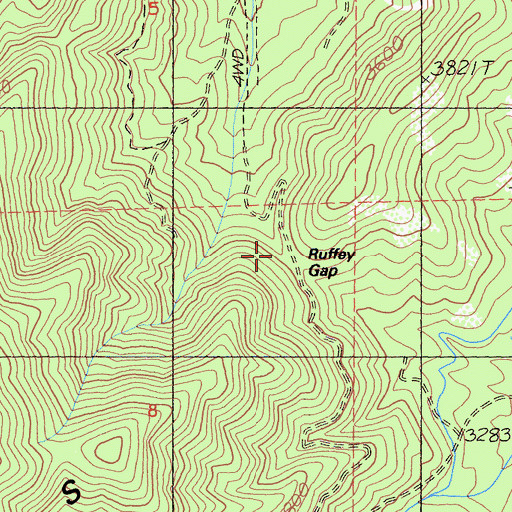 Topographic Map of Ruffey Gap, CA