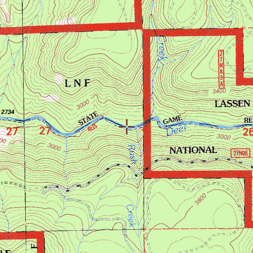 Topographic Map of Rush Creek, CA