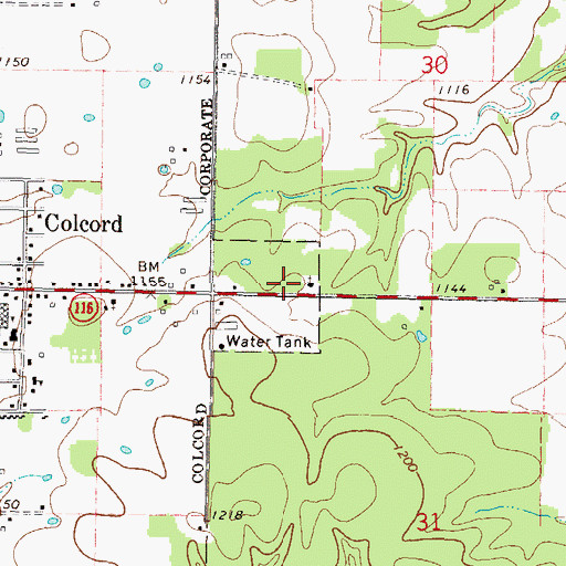 Topographic Map of Colcord Fire Department, OK