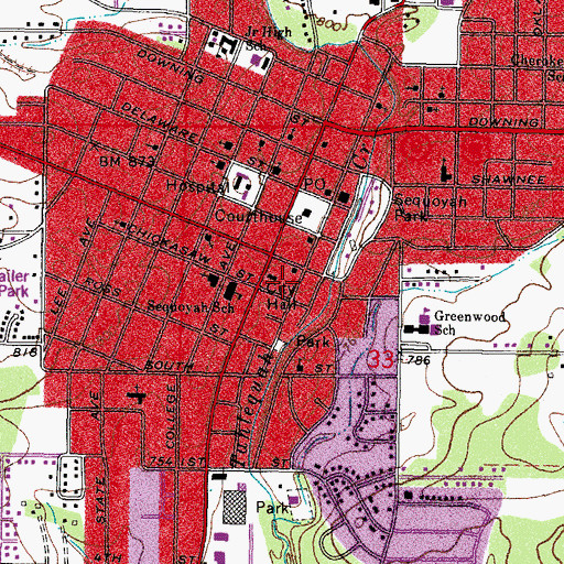 Topographic Map of Tahlequah Fire Department Station 1, OK