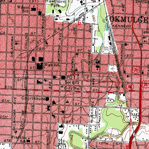 Topographic Map of Okmulgee Fire Department, OK