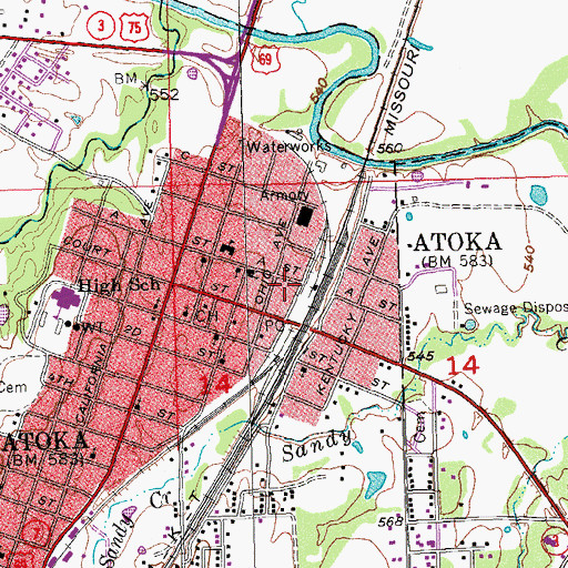 Topographic Map of Atoka Fire Department Station 1, OK
