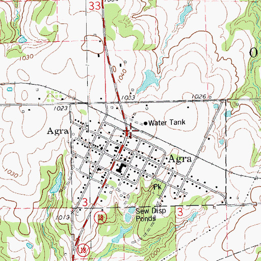 Topographic Map of Agra Volunteer Fire Department, OK